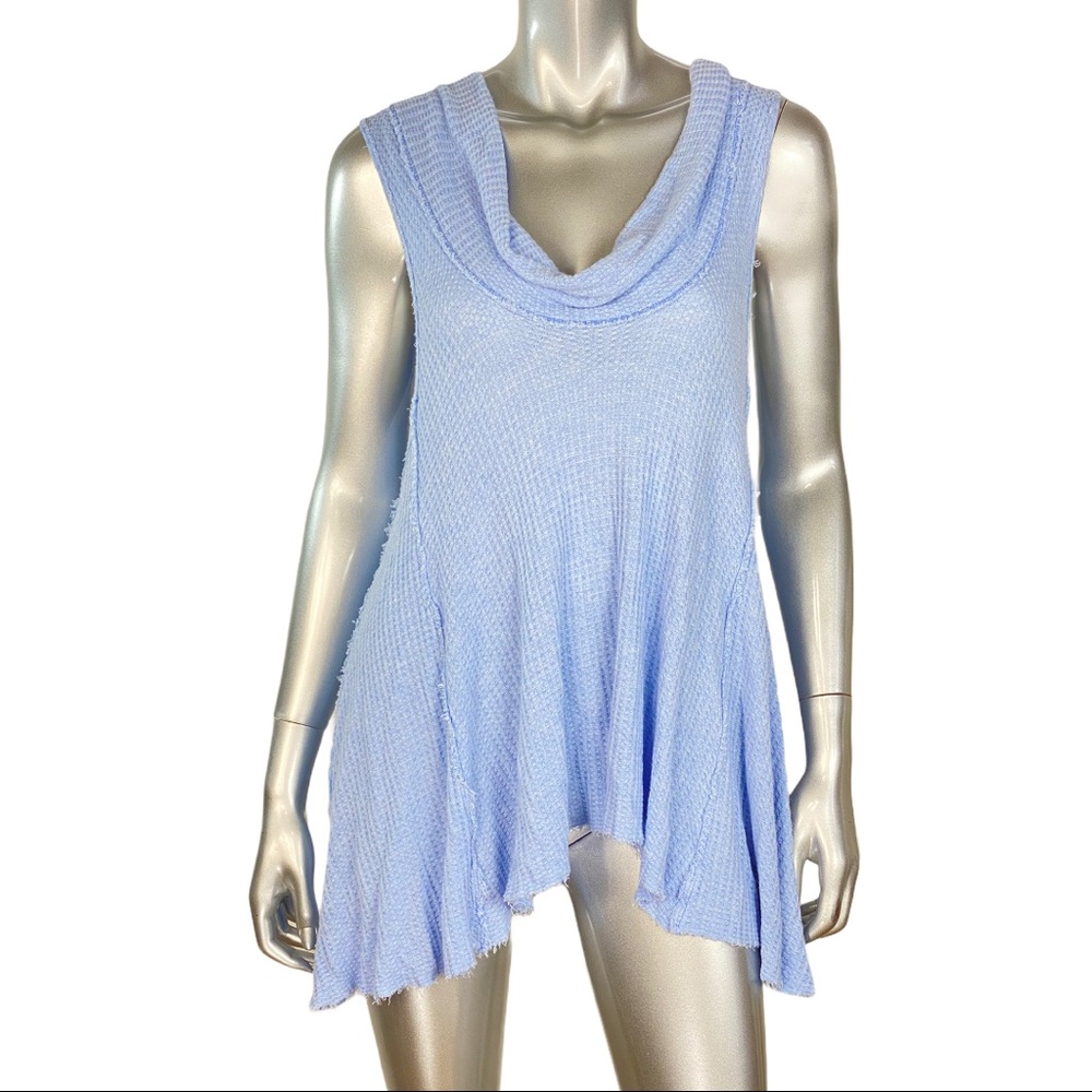 Free People Blue Asymmetric Cowl Neck Tank Medium